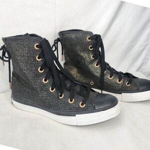 Converse Chuck Taylor All Star Black Gold Metallic Back Lace High Top 521216 7W